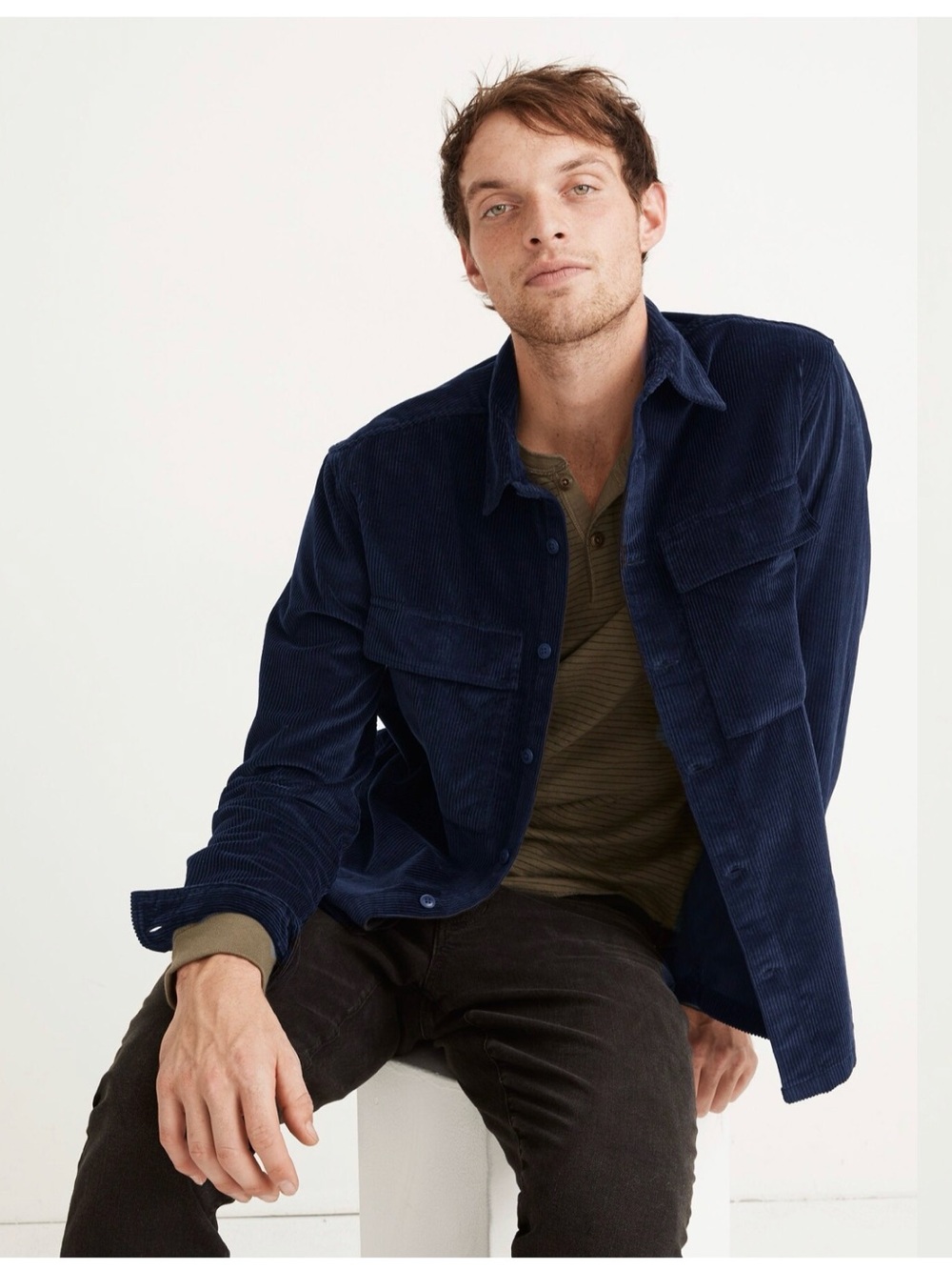 Madewell Men’s M Corduroy Easy Long Sleeve Shirt Night Vision MA931